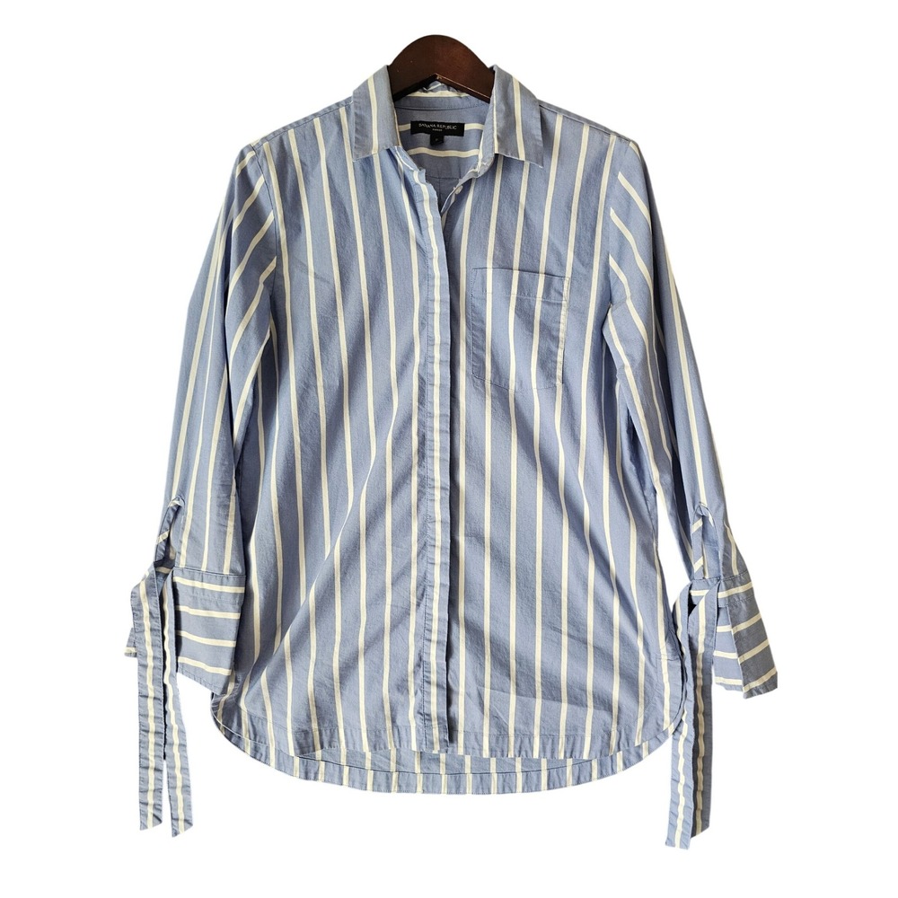 Banana Republic Parker Blue White Striped‎ Button Down Shirt Tie Cuff Size S